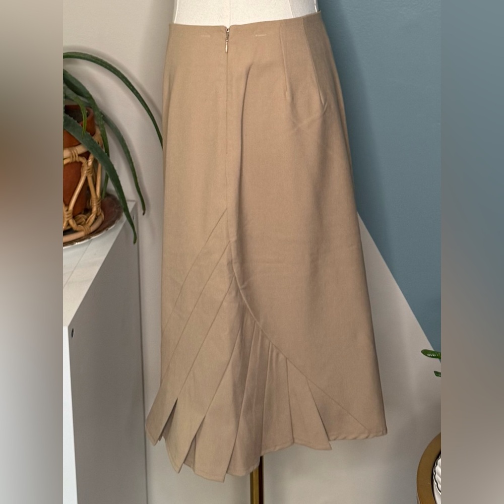 The Limited Stretch Camel Pencil Skirt Asymmetrical Pleat Front Lined Workwear 4 - Picture 3 of 13